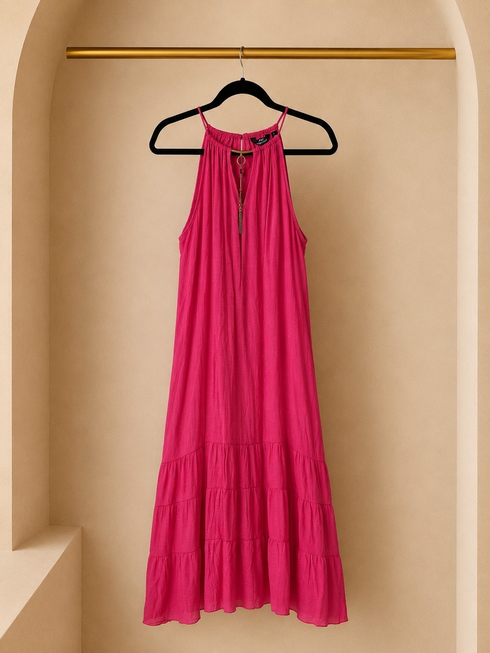 Mlle Gabrielle Fuchsia Halter Tiered Maxi Dress
